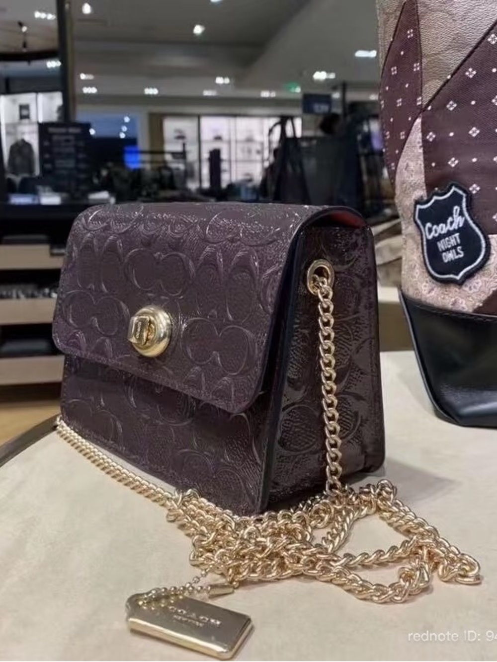 Coach Bowery Crossbody in Deep burgundy with Gold chain